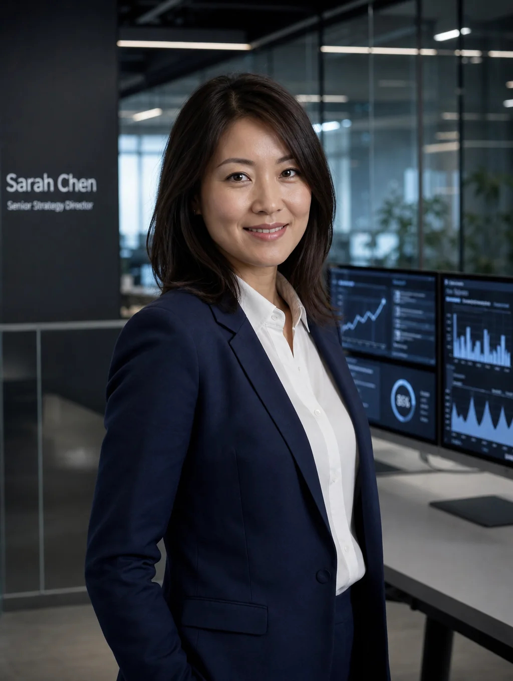 Portrait of Sarah Chen, client liaison, coordinating project details