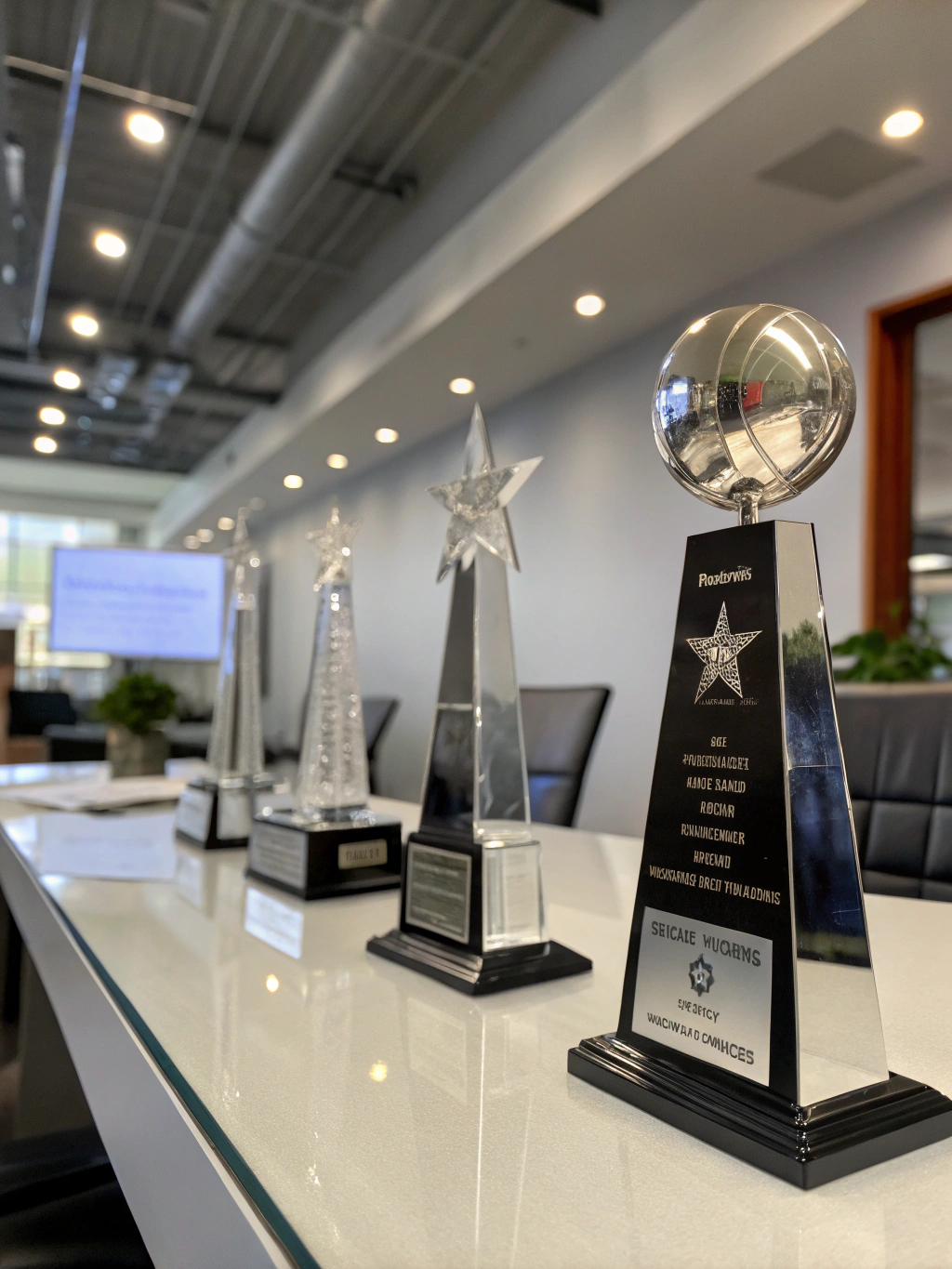 Elegant laser-engraved glass and metal corporate award