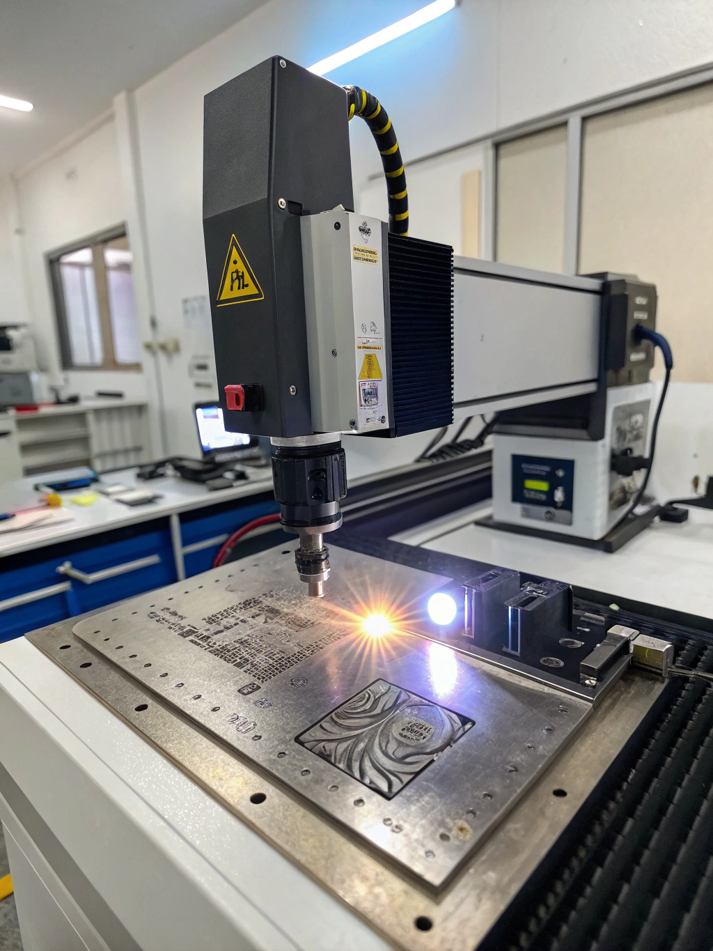 Close up of professional laser engraving on premium metal surface