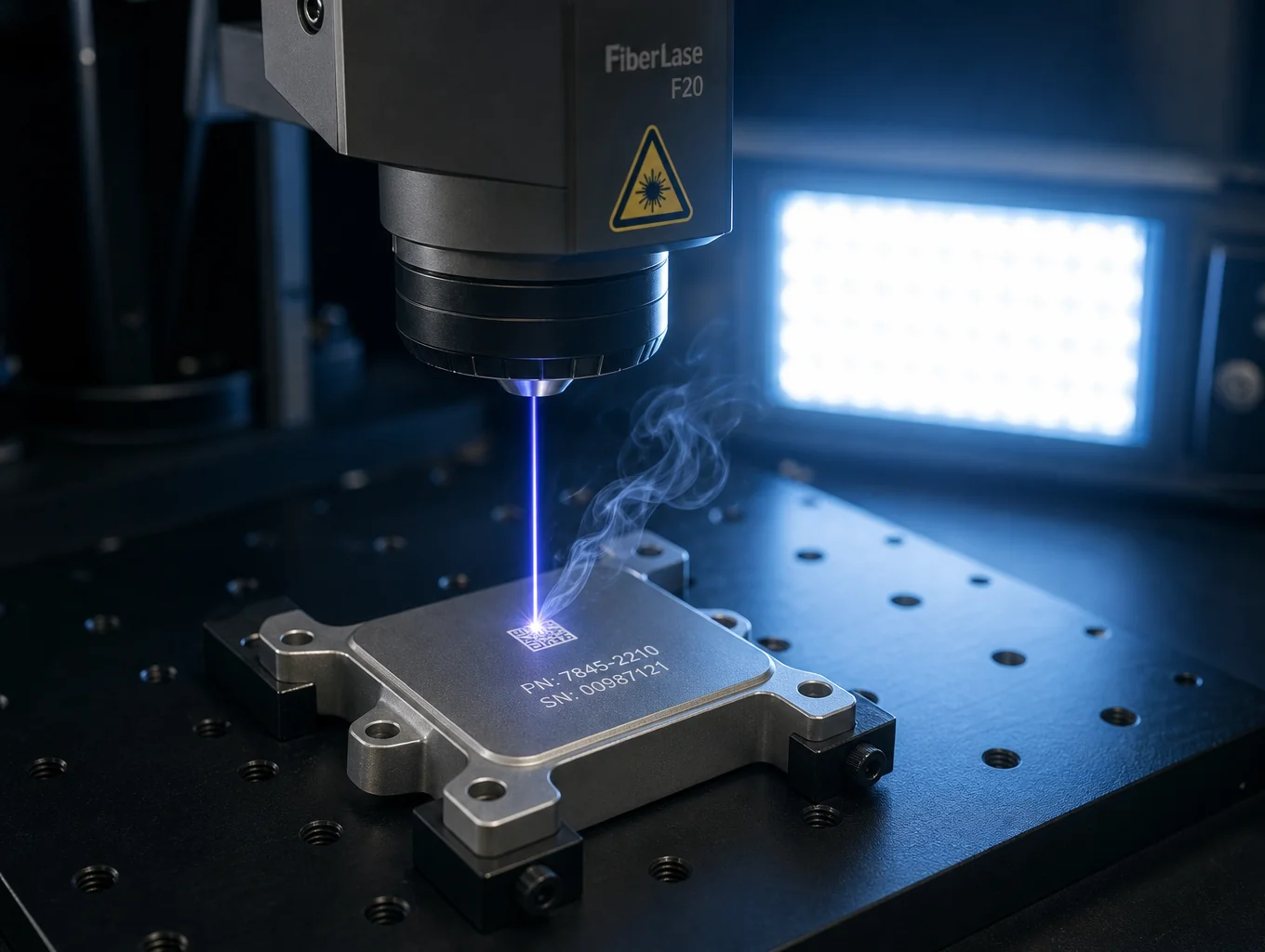 Professional laser engraving machine working on a custom metal component