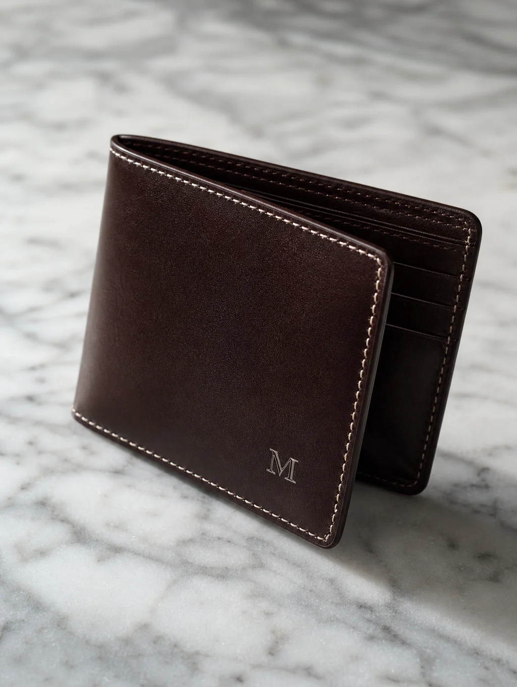 Detailed laser-engraved logo on premium leather wallet